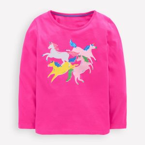 Long Sleeve Riso T-Shirt-Raspberry Pink Unicorns