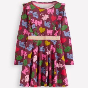 Cora Twirly Jersey Dress-Chestnut Festive Fun