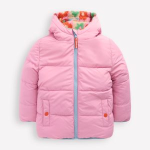 Reversible Padded Borg Coat-Multi Flower Check