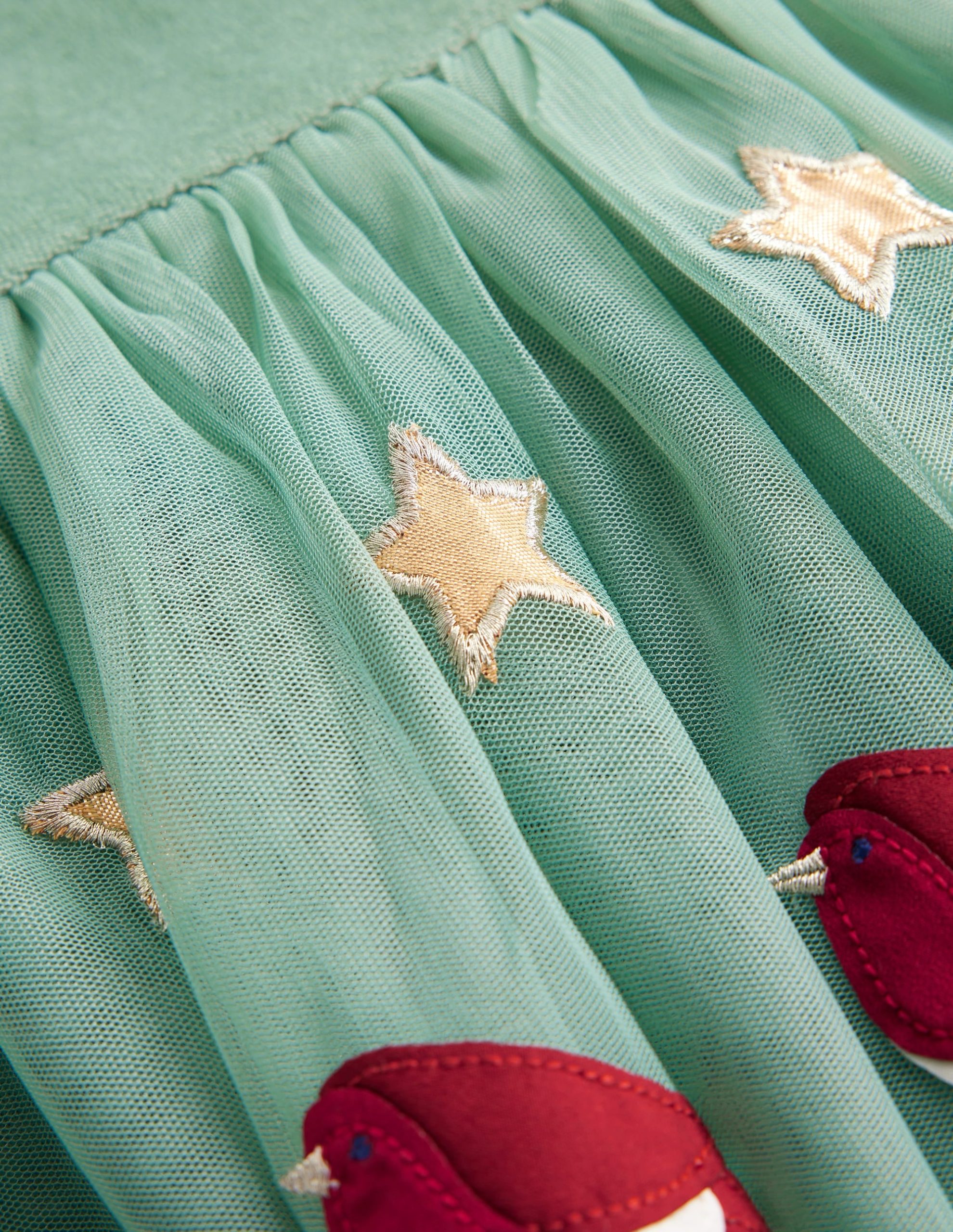 Velour Tulle Appliqu?? Dress-Robin Motif - Image 4