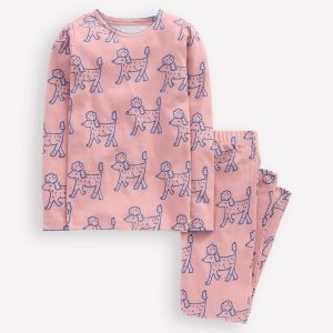 Snug Long John Pajamas-Pink Poodles