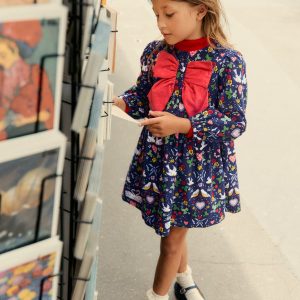 Bow Button Through Dress-Starboard Blue Love Birds