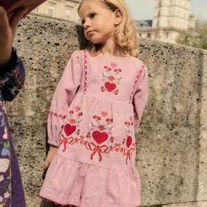 Clover Blouson Cord Dress-Vintage Pink