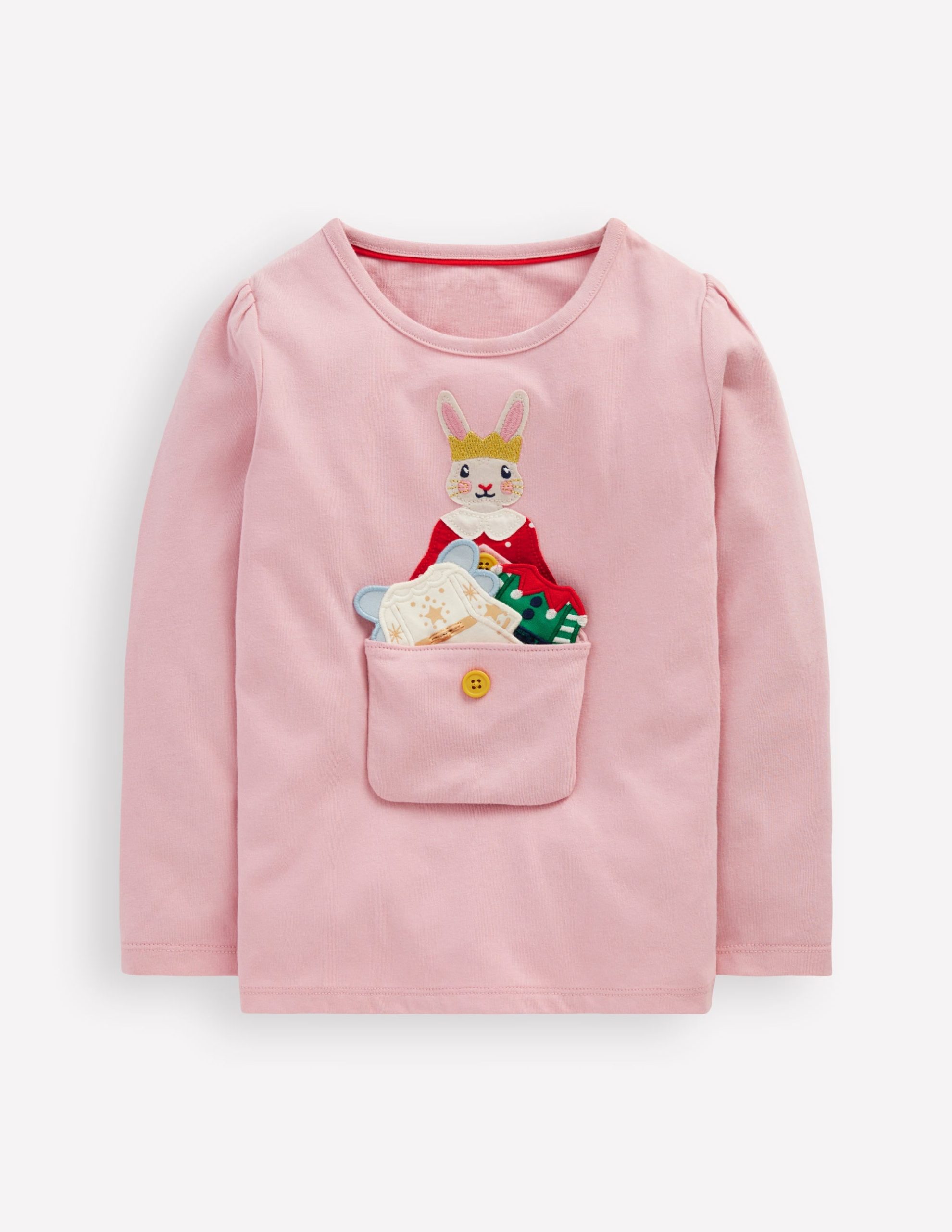 Puff Sleeve Dress Up Appliqu??-Vintage Pink Christmas Bunny - Image 2