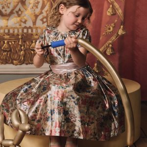 Fit & Flare Party Dress-Metallic Tapestry Floral