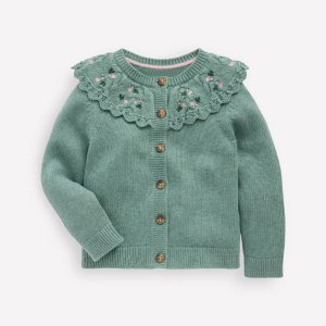 Embroidered Yoke Cardigan-Csarite Green
