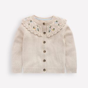 Embroidered Yoke Cardigan-Oatmeal Marl