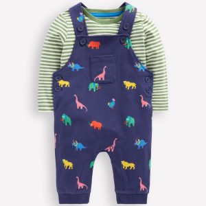 Printed Jersey Overalls Set-Multi Prehistoric Animals