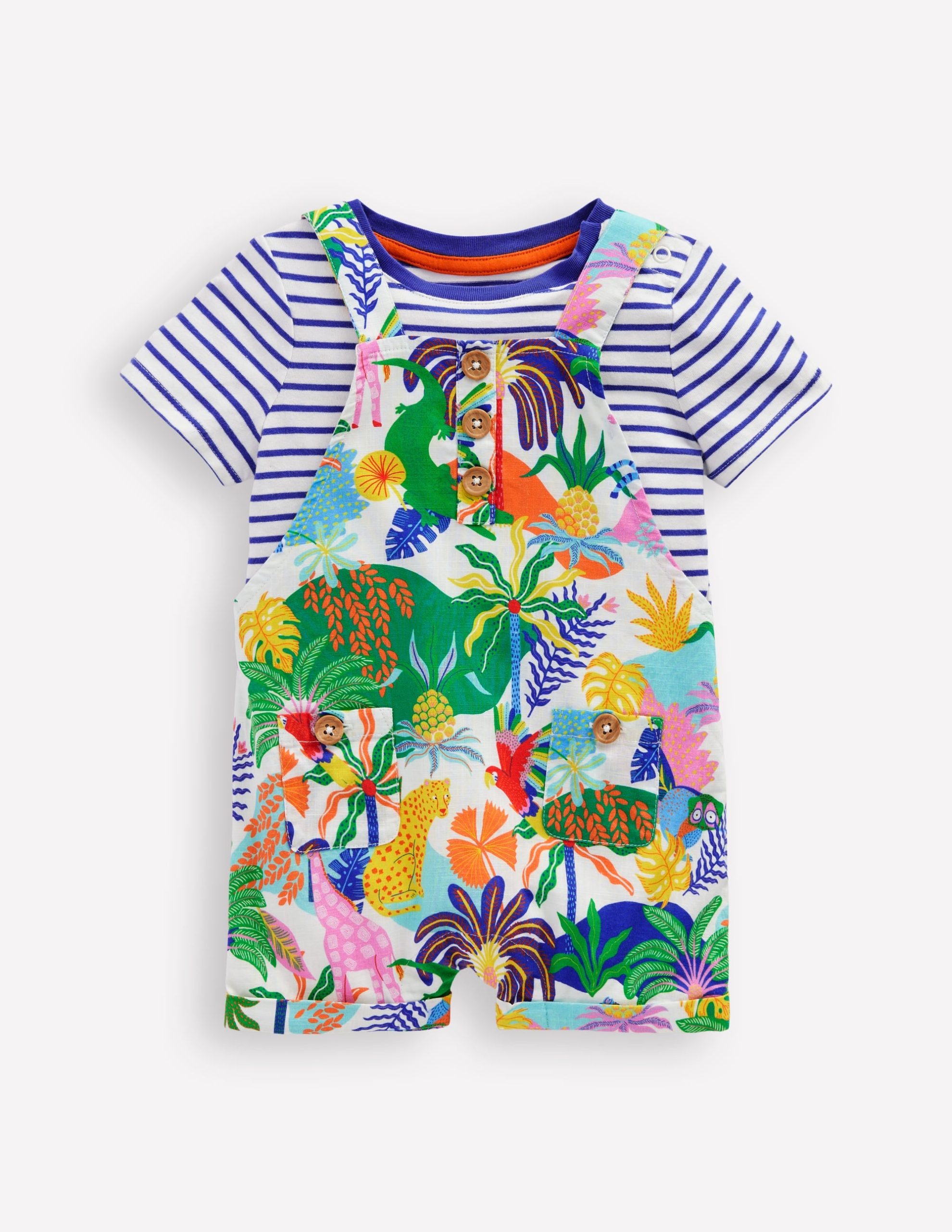 Button Overalls Set-Coconutmilk Multi Jungle - Image 2