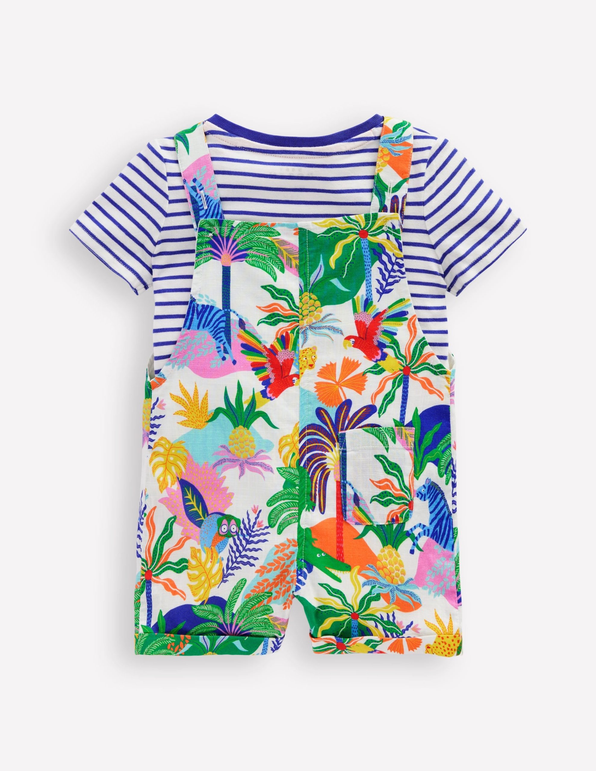 Button Overalls Set-Coconutmilk Multi Jungle - Image 3