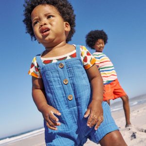 Double Cloth Overalls Set-Peacock Plume Blue Fruit