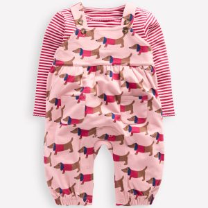 Jersey Overalls Set-Pink Sausage Dogs
