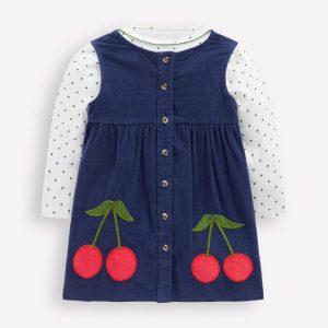 Woven Pinny Dress Set-College Navy Cherries