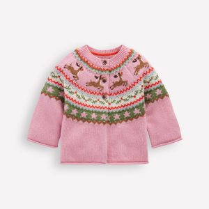 Edie Fair Isle Cardigan-Pink Festive Reindeer