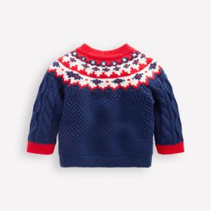 Fair Isle Cable Sweater-College Navy Fair Isle