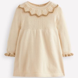 Pretty Collared Knitted Dress-Ivory