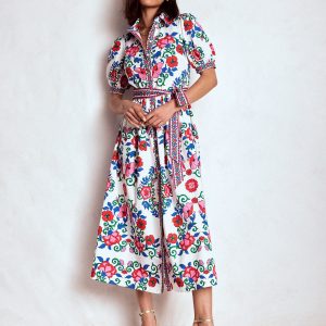 Alexa Maxi Shirt Dress-Multi. Ornamental Lattice