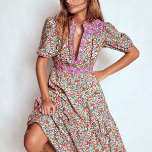 Beatrice Cotton Maxi Dress-Multi. Flowerbed Cluster