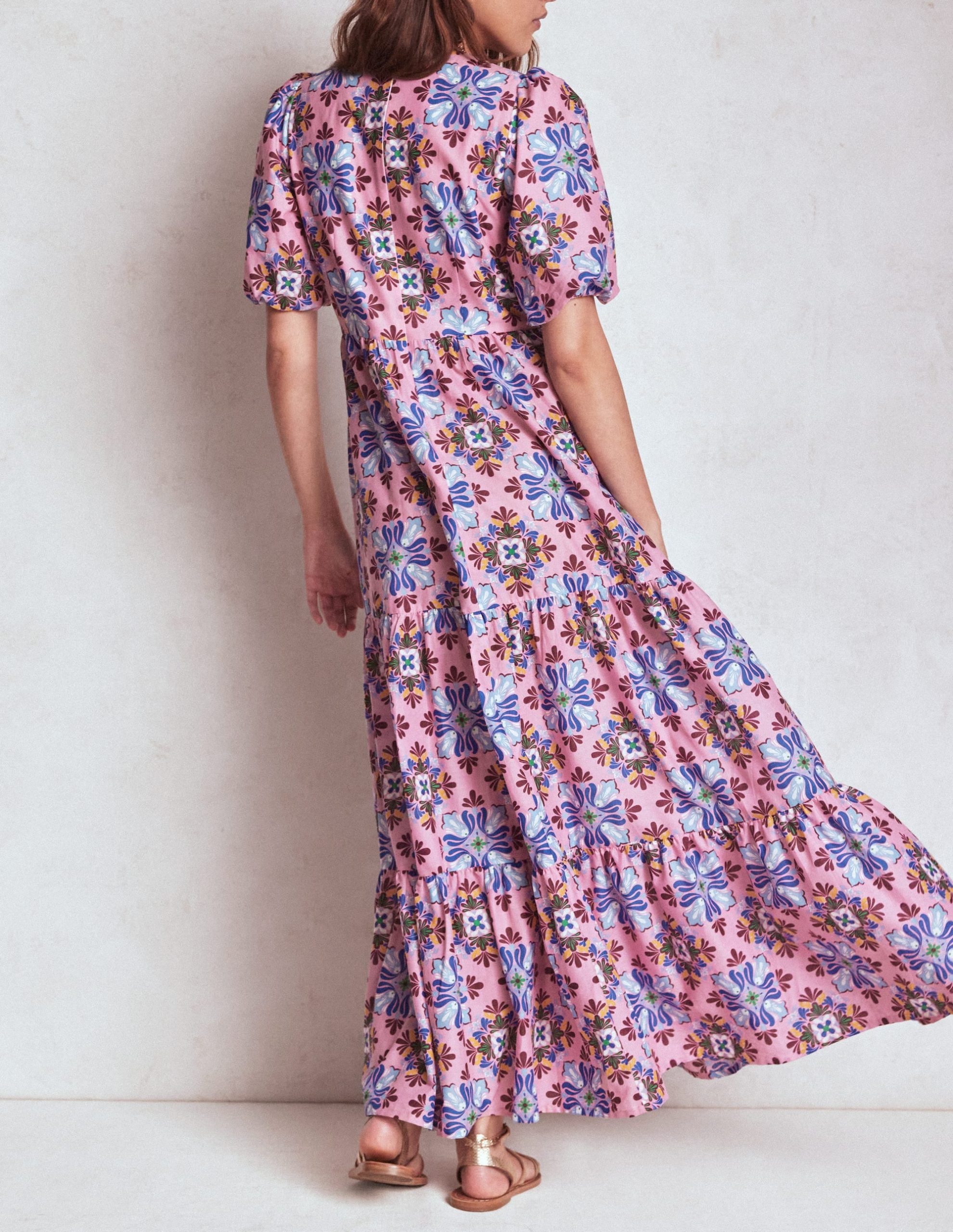 Tiered Poplin Maxi Dress-Formica Pink. Bloom Mosaic - Image 3