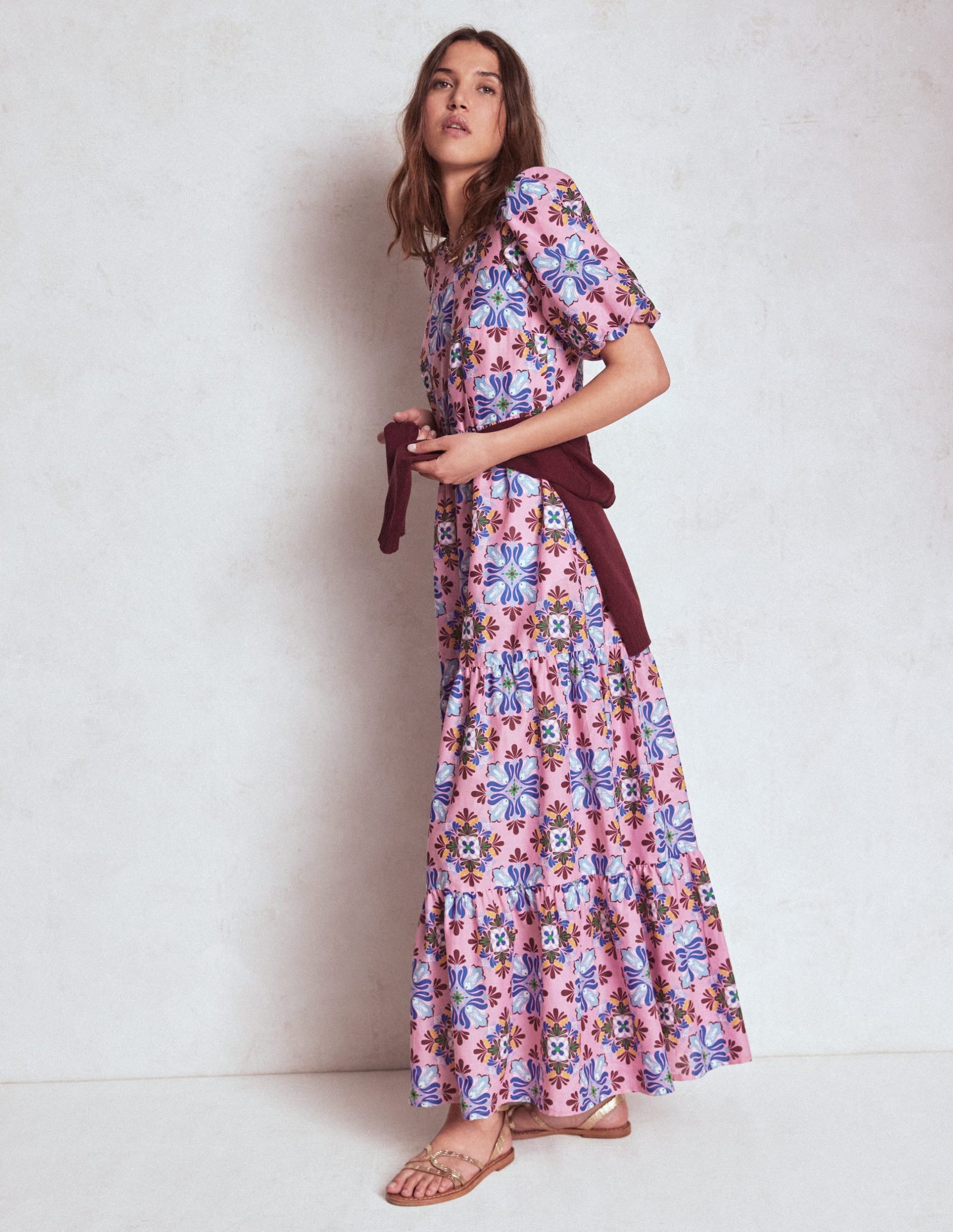 Tiered Poplin Maxi Dress-Formica Pink. Bloom Mosaic - Image 5
