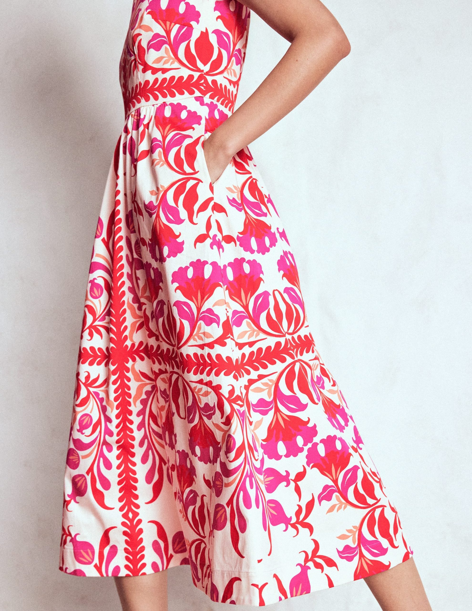 Lauren Cotton Midi Dress-Poppy Red. Elaborate Flora - Image 3