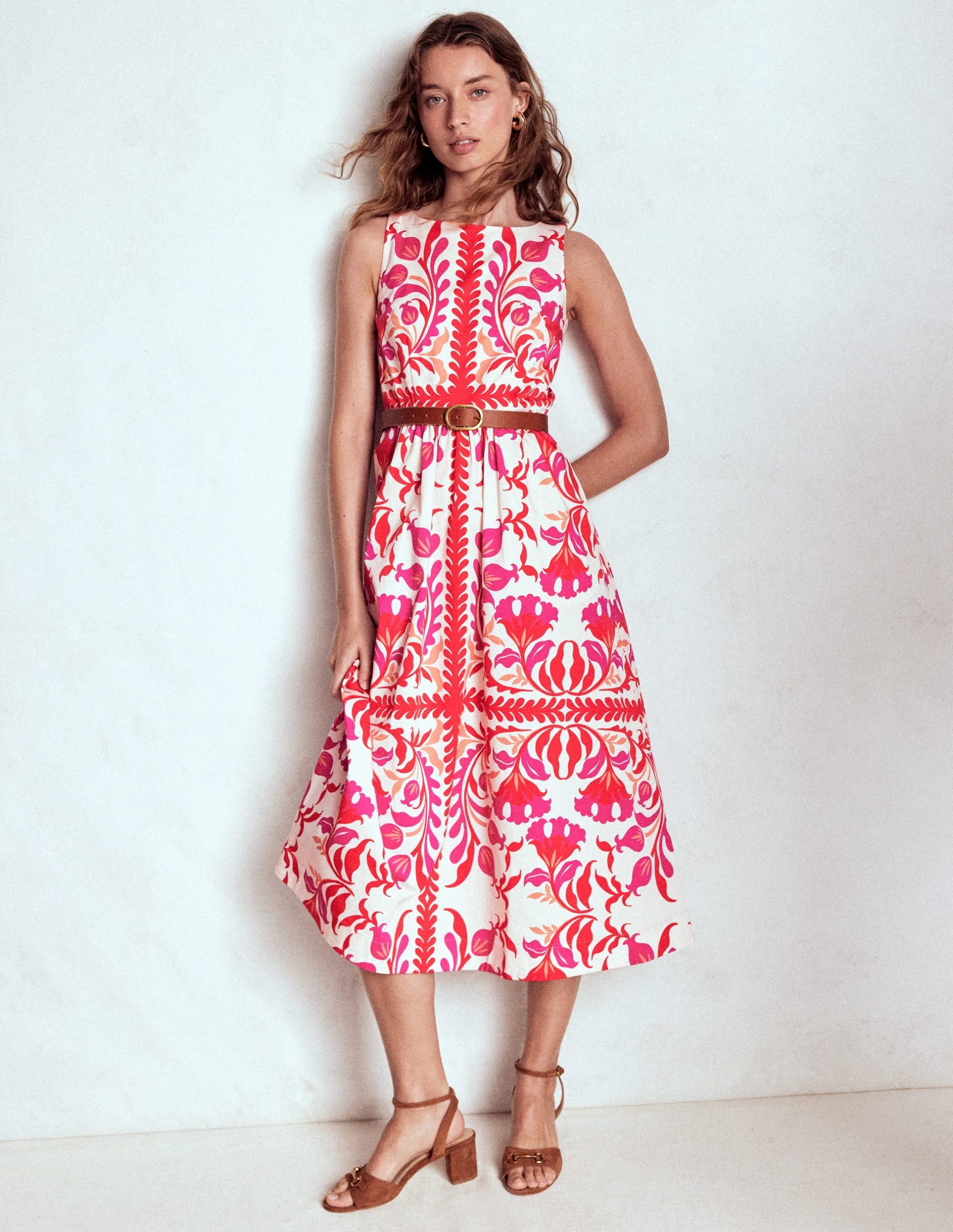 Lauren Cotton Midi Dress-Poppy Red. Elaborate Flora - Image 4