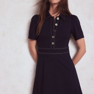Nicolette Ponte Shirt Dress-Navy