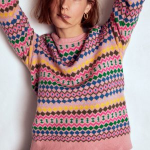 Edie Fair Isle Sweater-Pink. Geo Fair Isle
