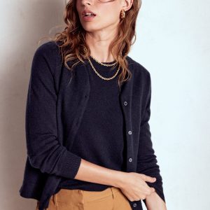 Eva Cashmere Crew Cardigan-Navy