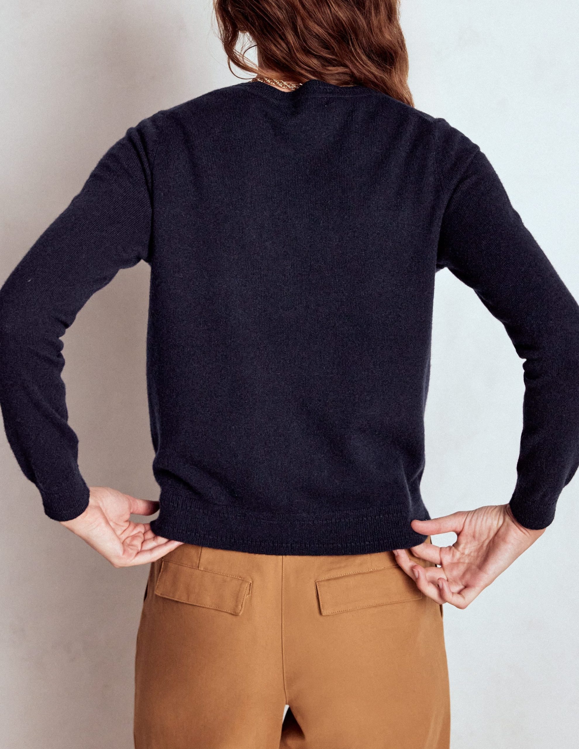 Eva Cashmere Crew Cardigan-Navy - Image 3