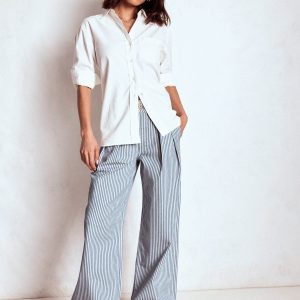Brompton Wide Leg Pants-Blue Stripe