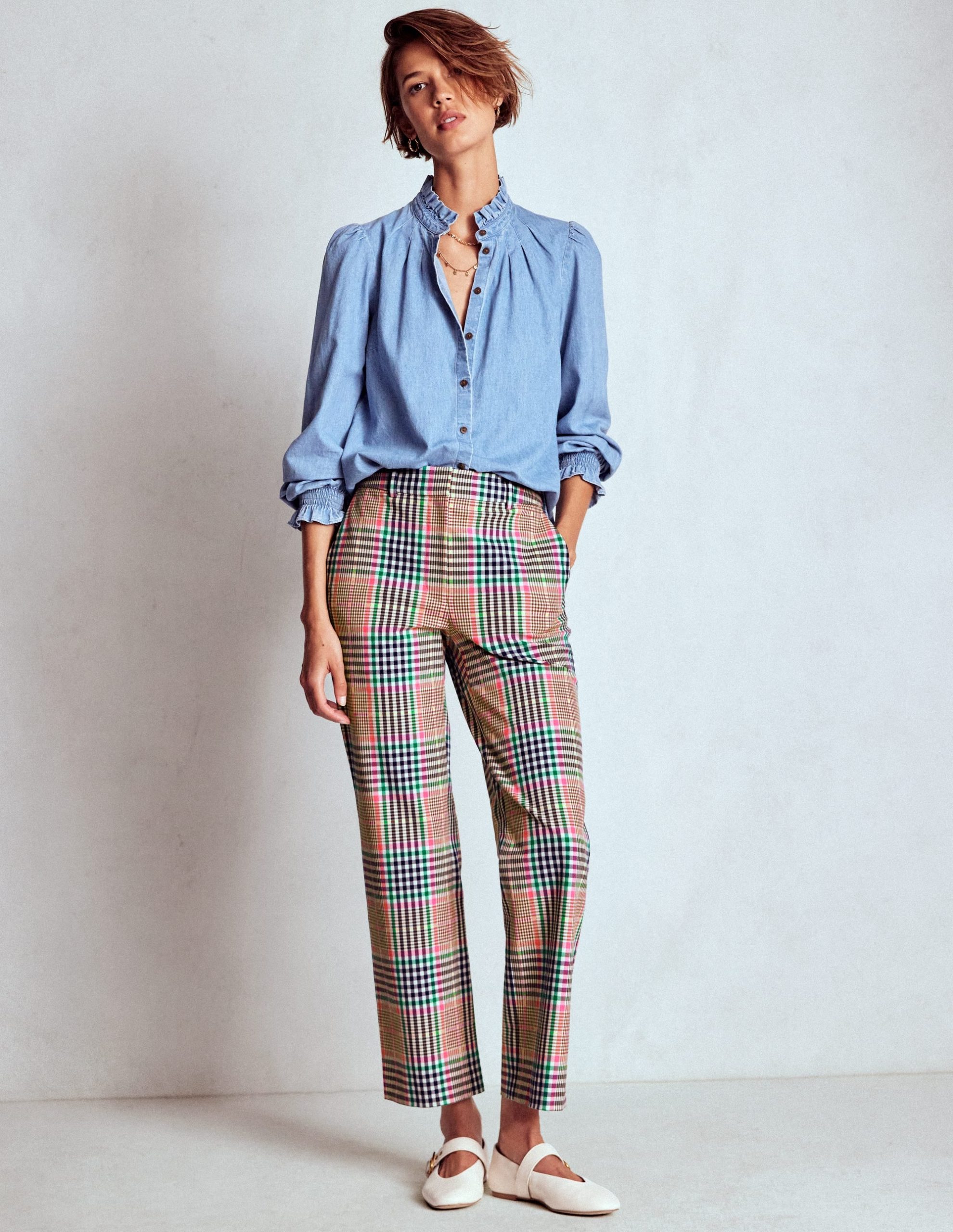 Canonbury Tailored Pants-Brown.Rose Pink and Navy Check - Image 2