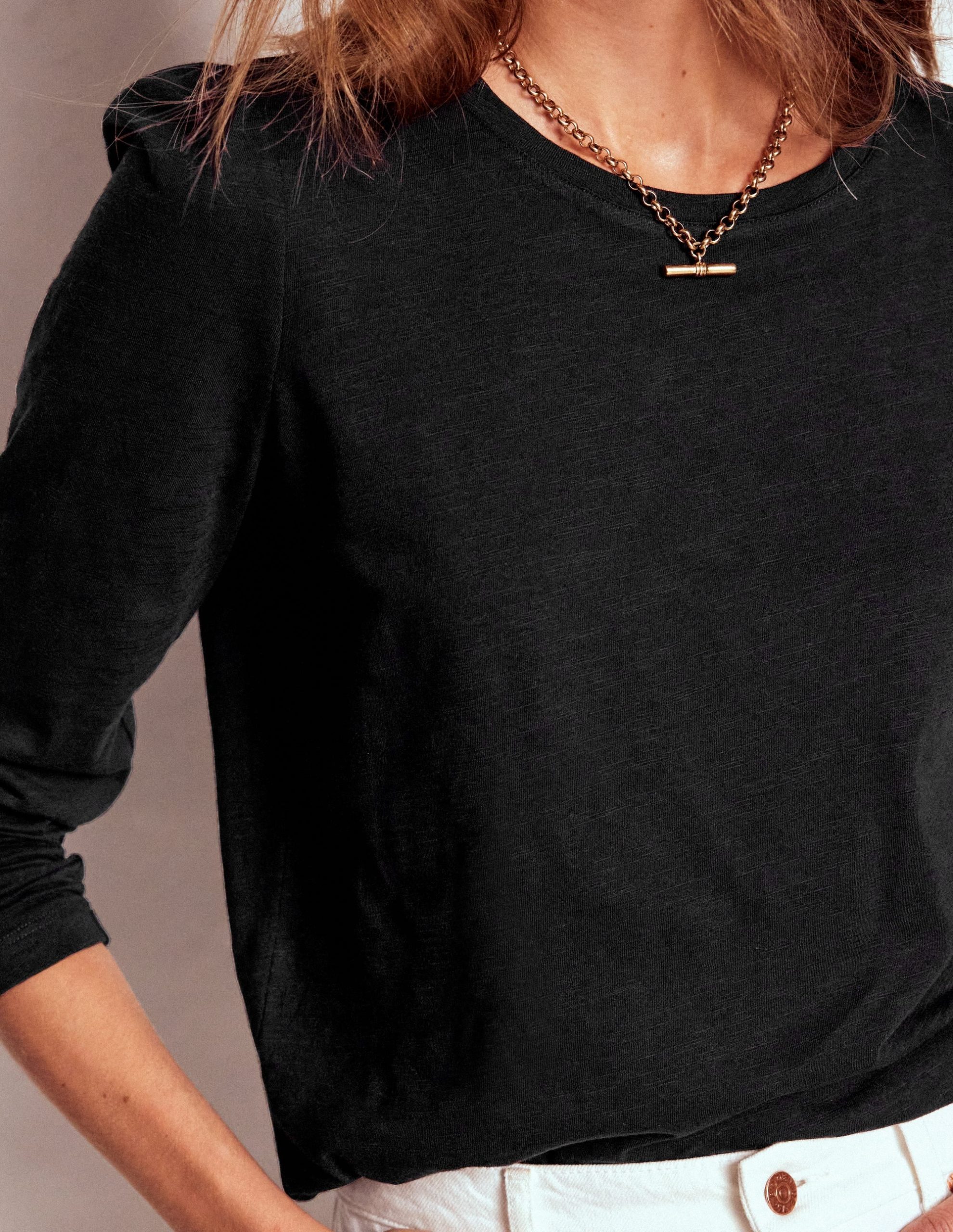 Cotton Crew Long Sleeve Top-Black - Image 2