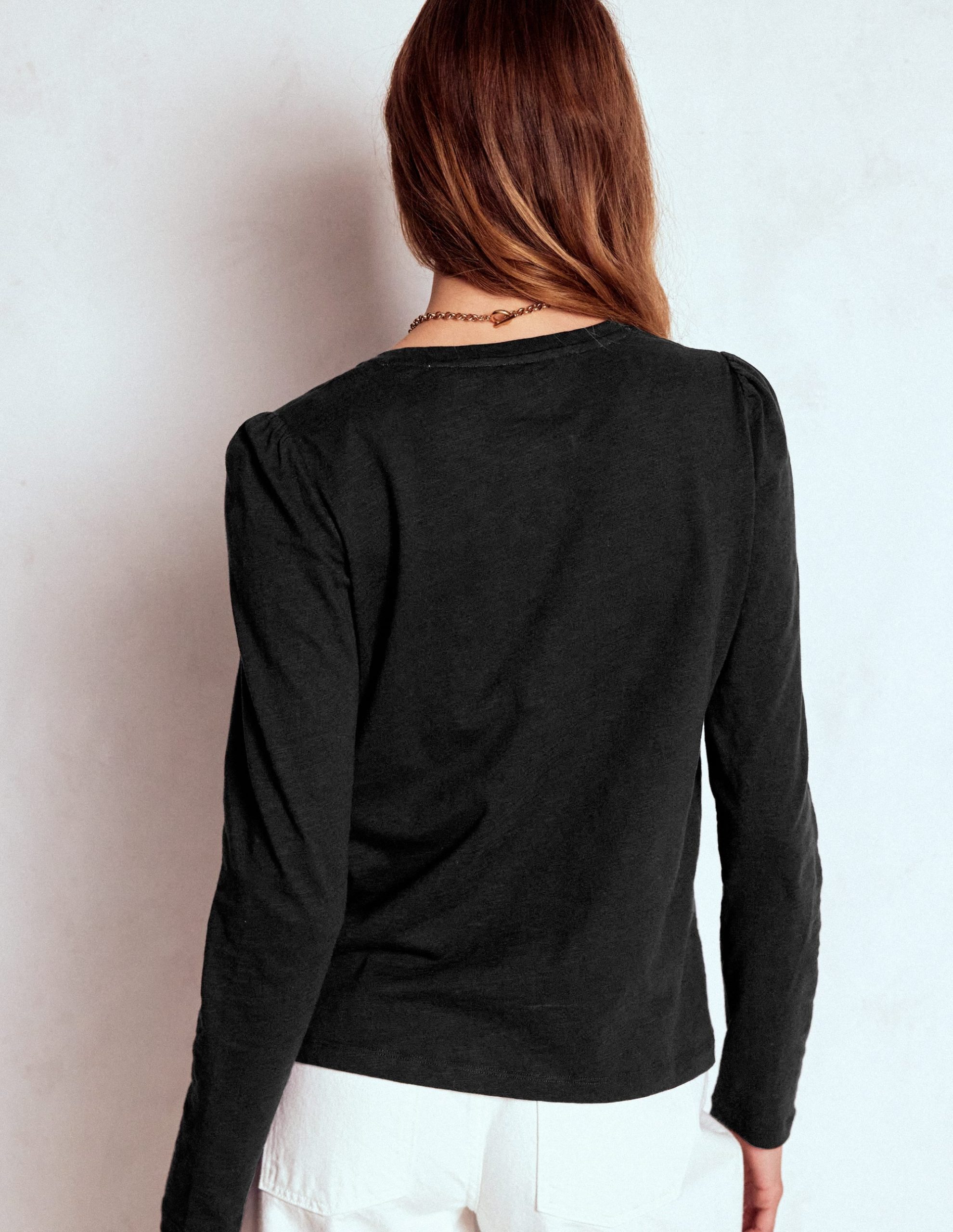Cotton Crew Long Sleeve Top-Black - Image 3