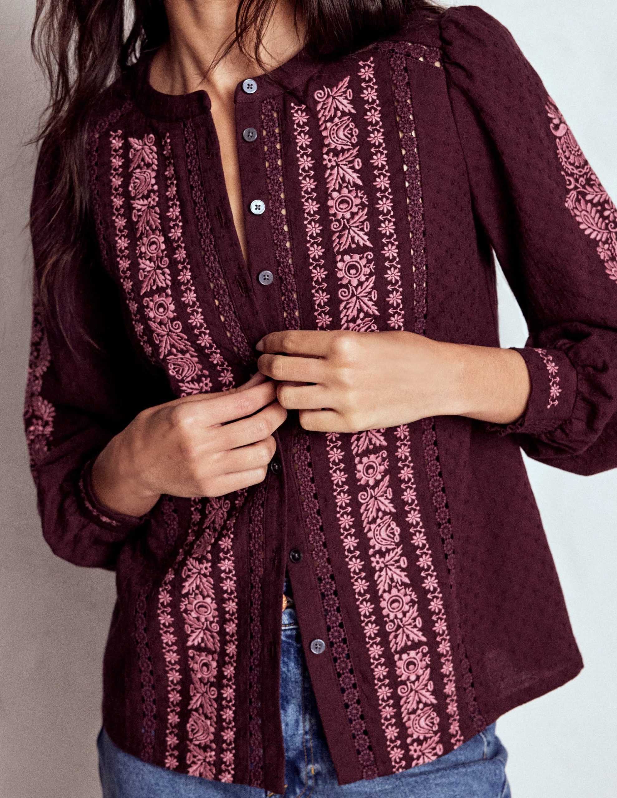 Embroidered Cotton Top-Dark Cherry - Image 3