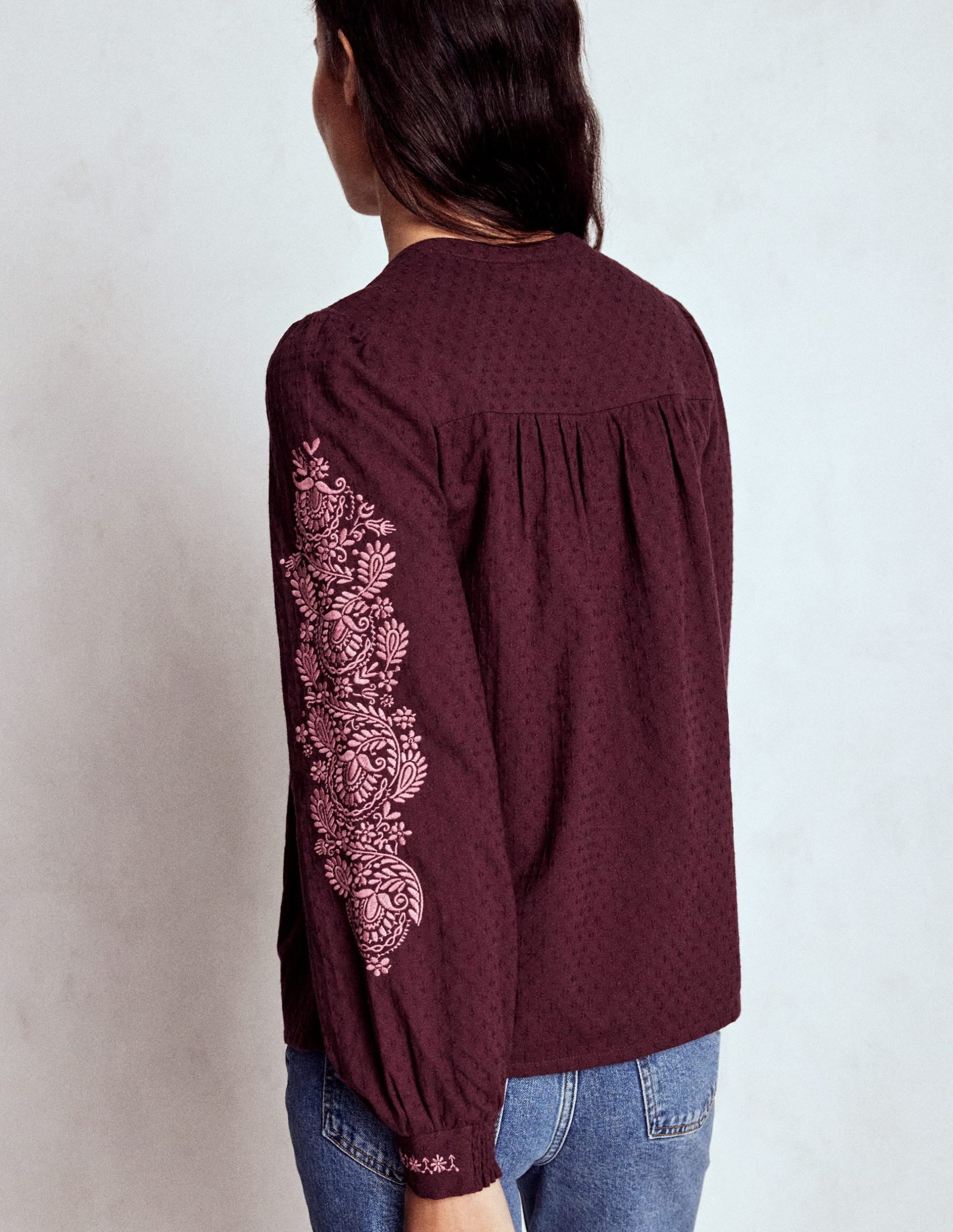 Embroidered Cotton Top-Dark Cherry - Image 4