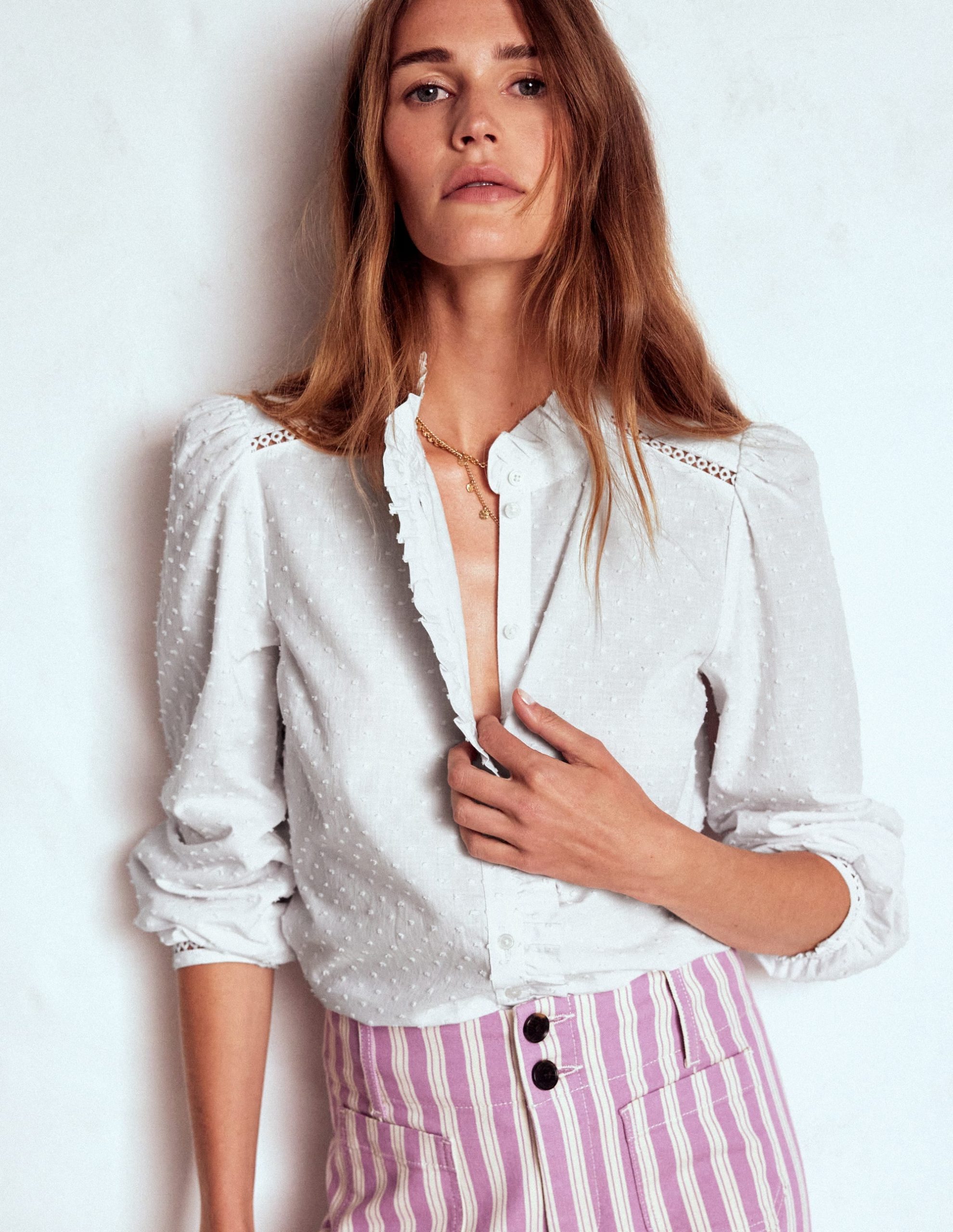 Helena Cotton Dobby Top-White