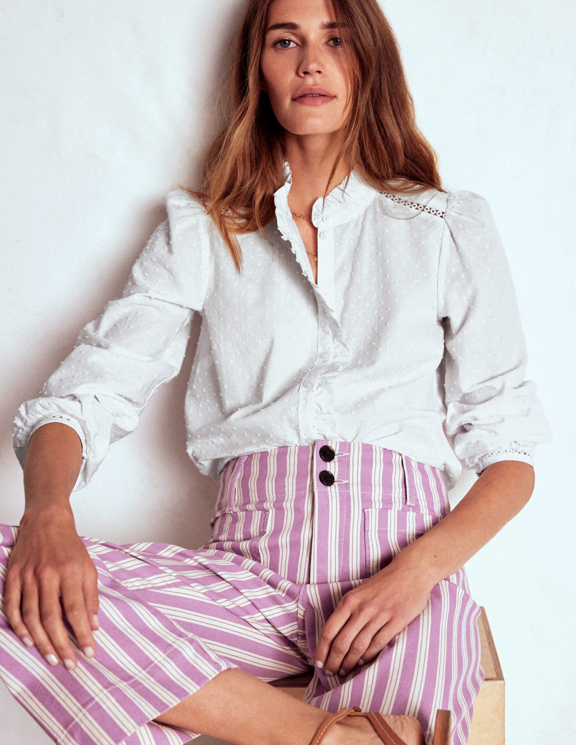 Helena Cotton Dobby Top-White - Image 4