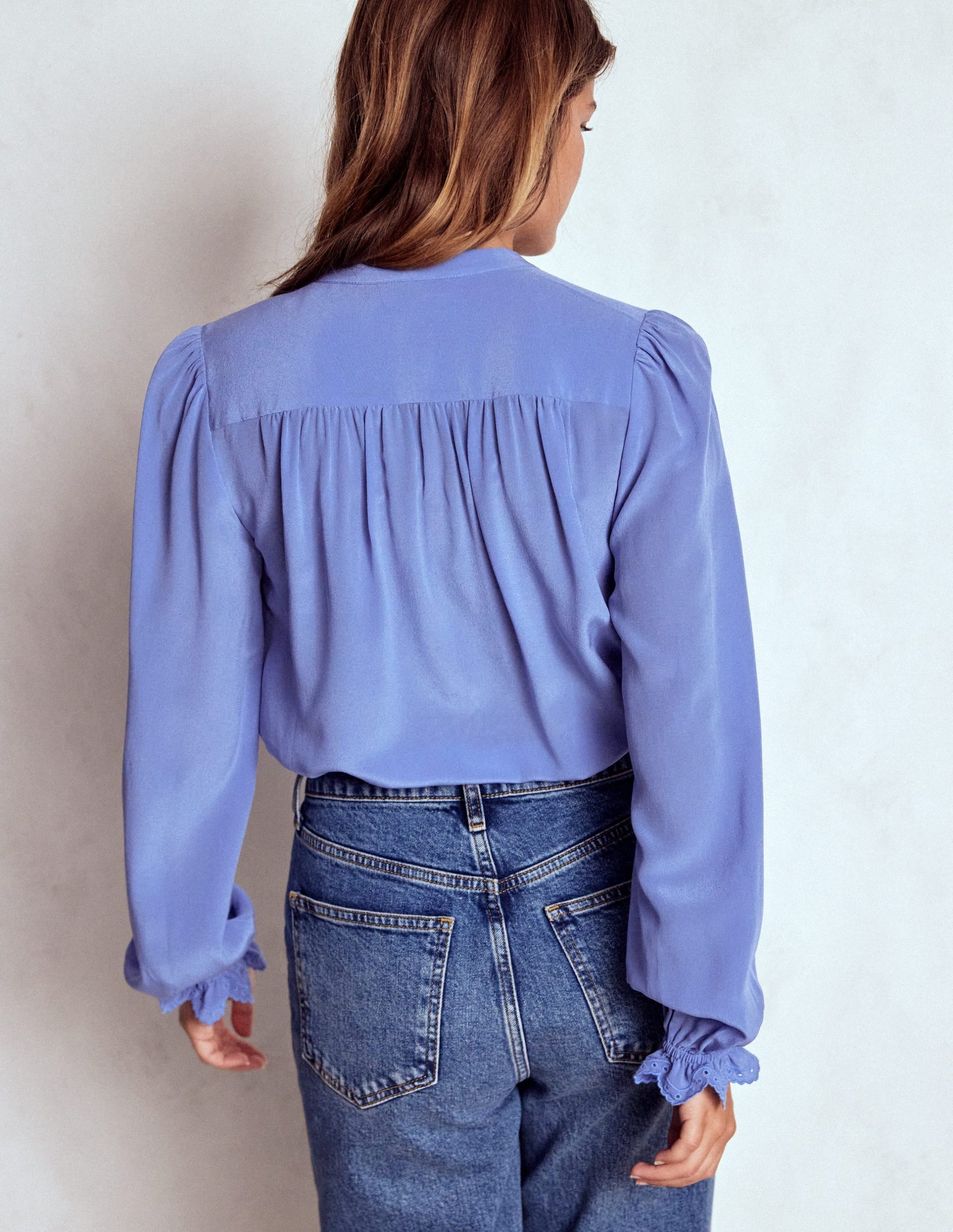 Alice Frill Front Silk Top-Soft Blue Broderie - Image 3