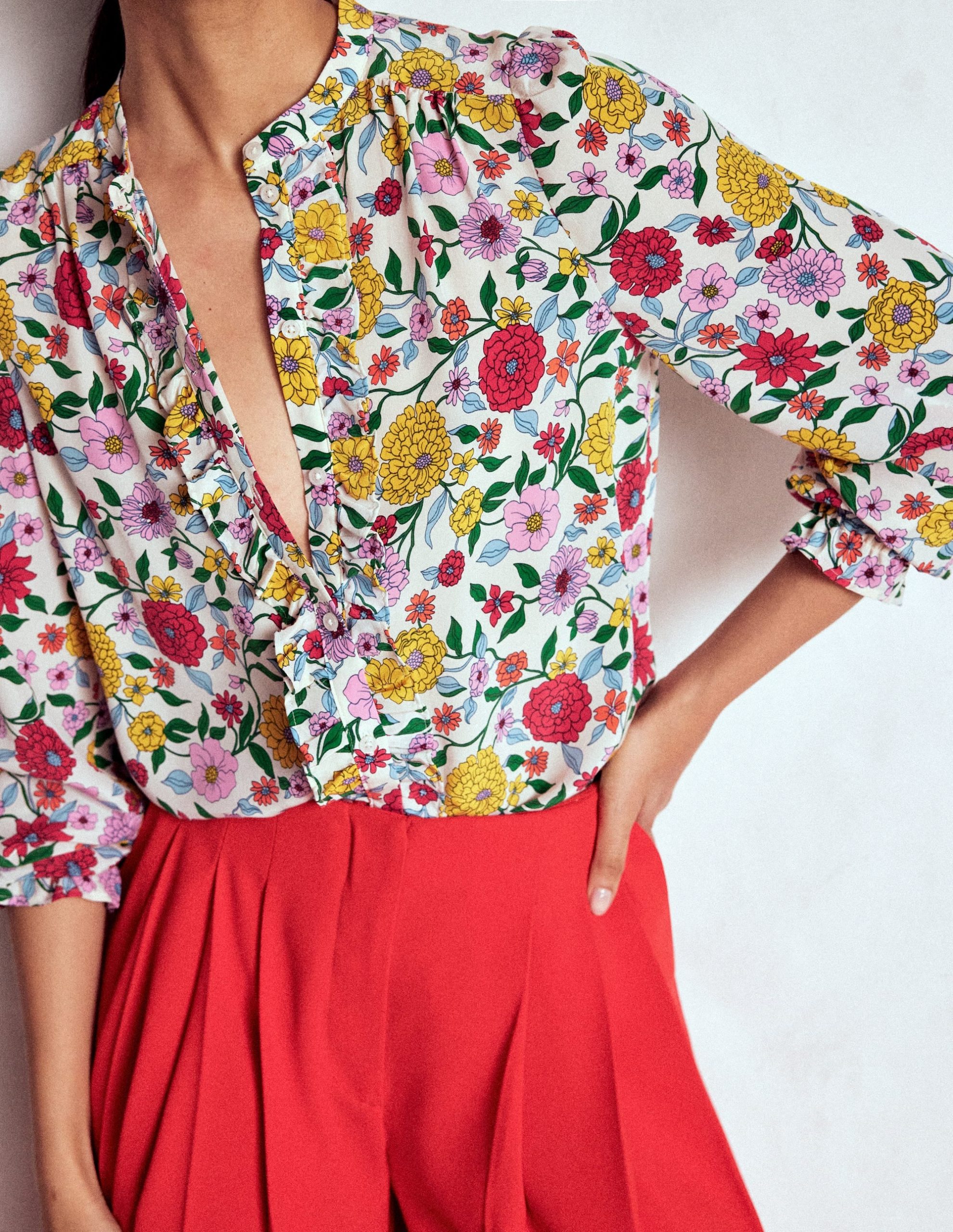 Alice Frill Front Silk Top-Multi. Dahlia Trail - Image 2