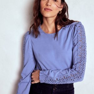 Scarlett Broderie Trim Top-Soft Blue