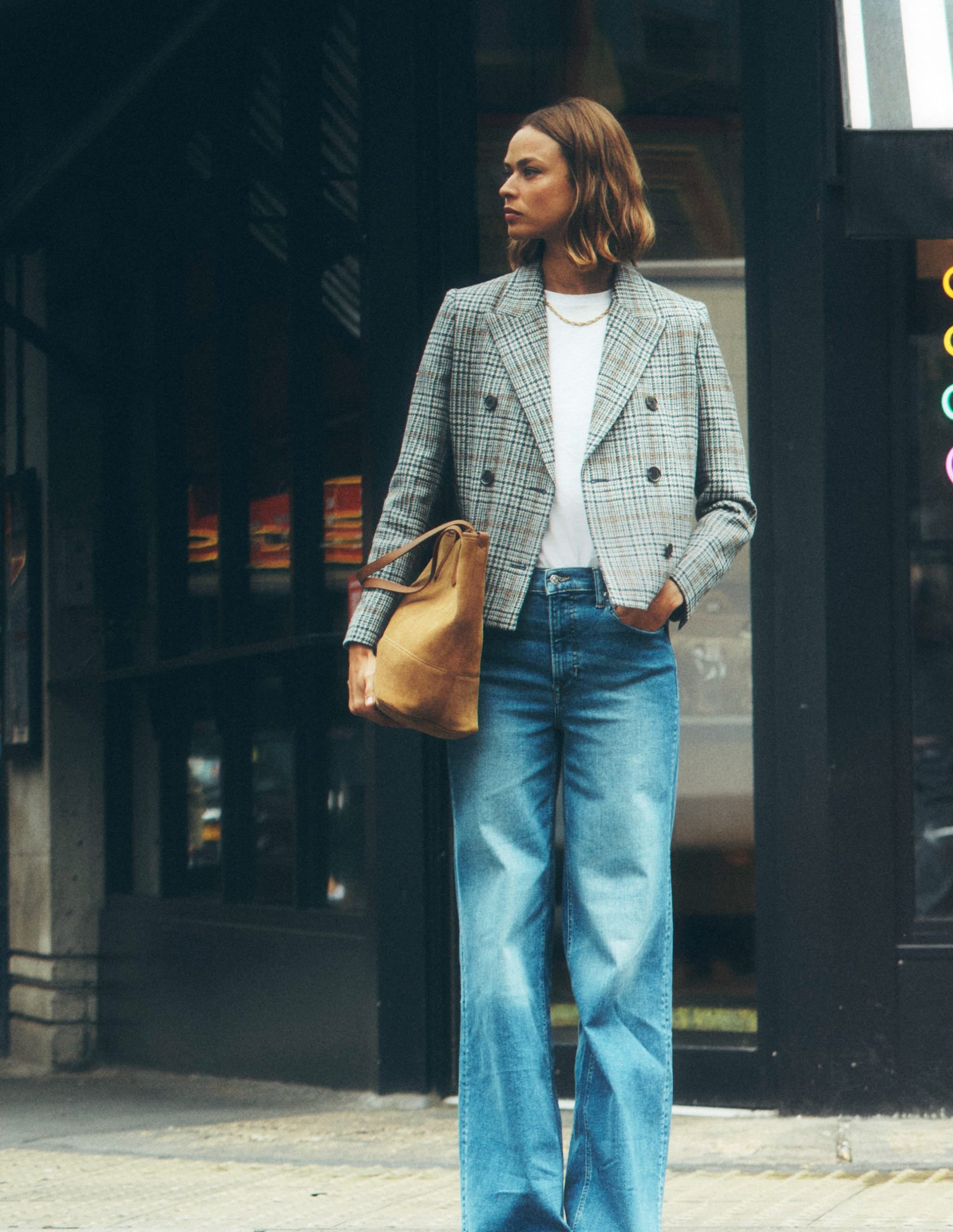 Boxy Double Breasted Blazer-Blue and Grey Prince of Wales - Image 6
