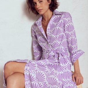 Amy Cotton Midi Shirt Dress-Pretty Violet. Deco Palm