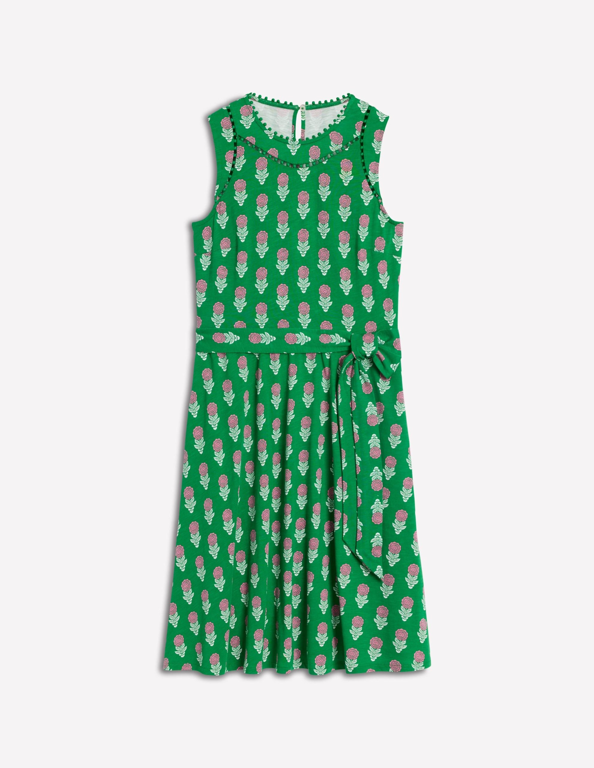 Mila Trim Short Jersey Dress-Rich Emerald. Dahlia Sprig - Image 5
