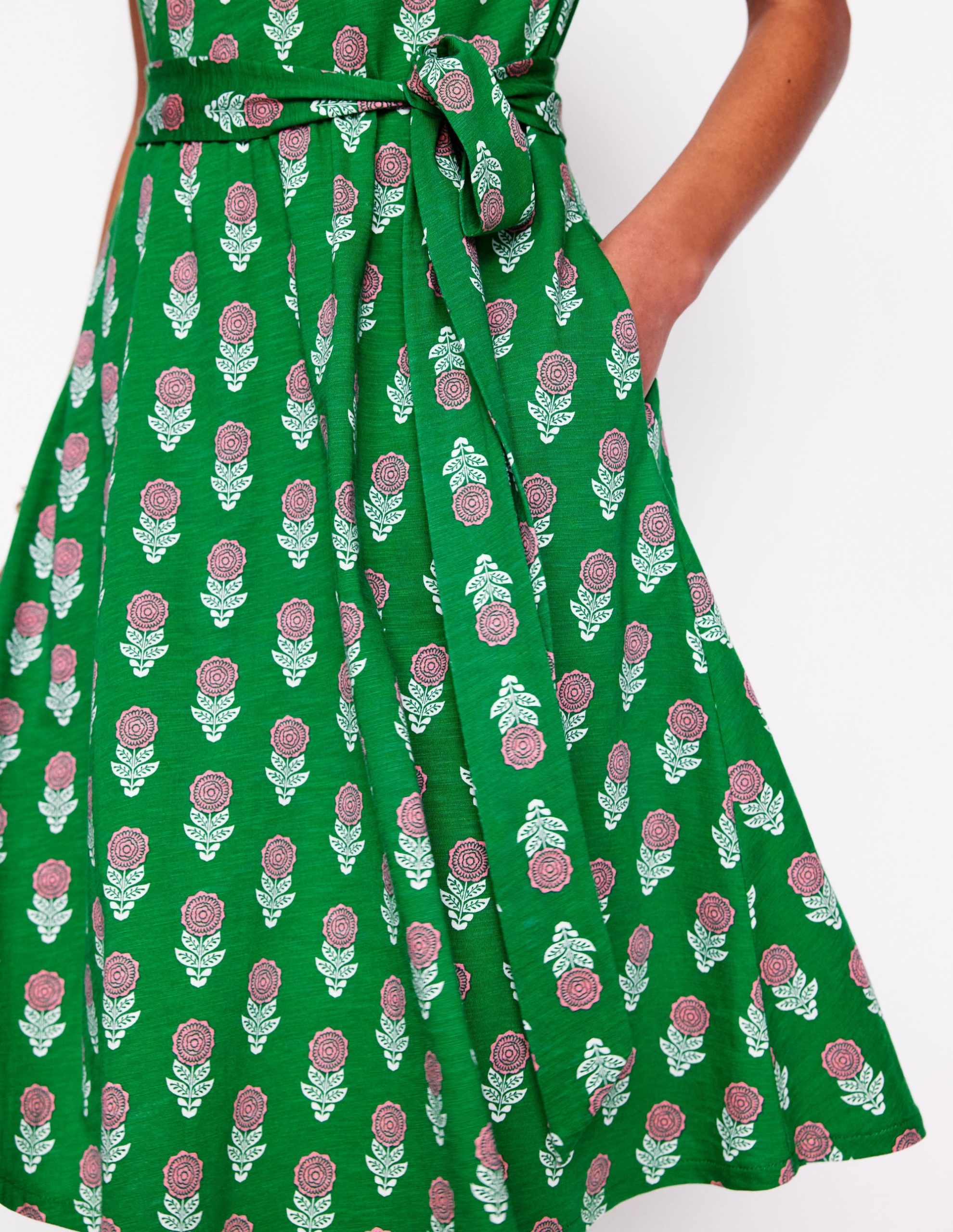 Mila Trim Short Jersey Dress-Rich Emerald. Dahlia Sprig - Image 2