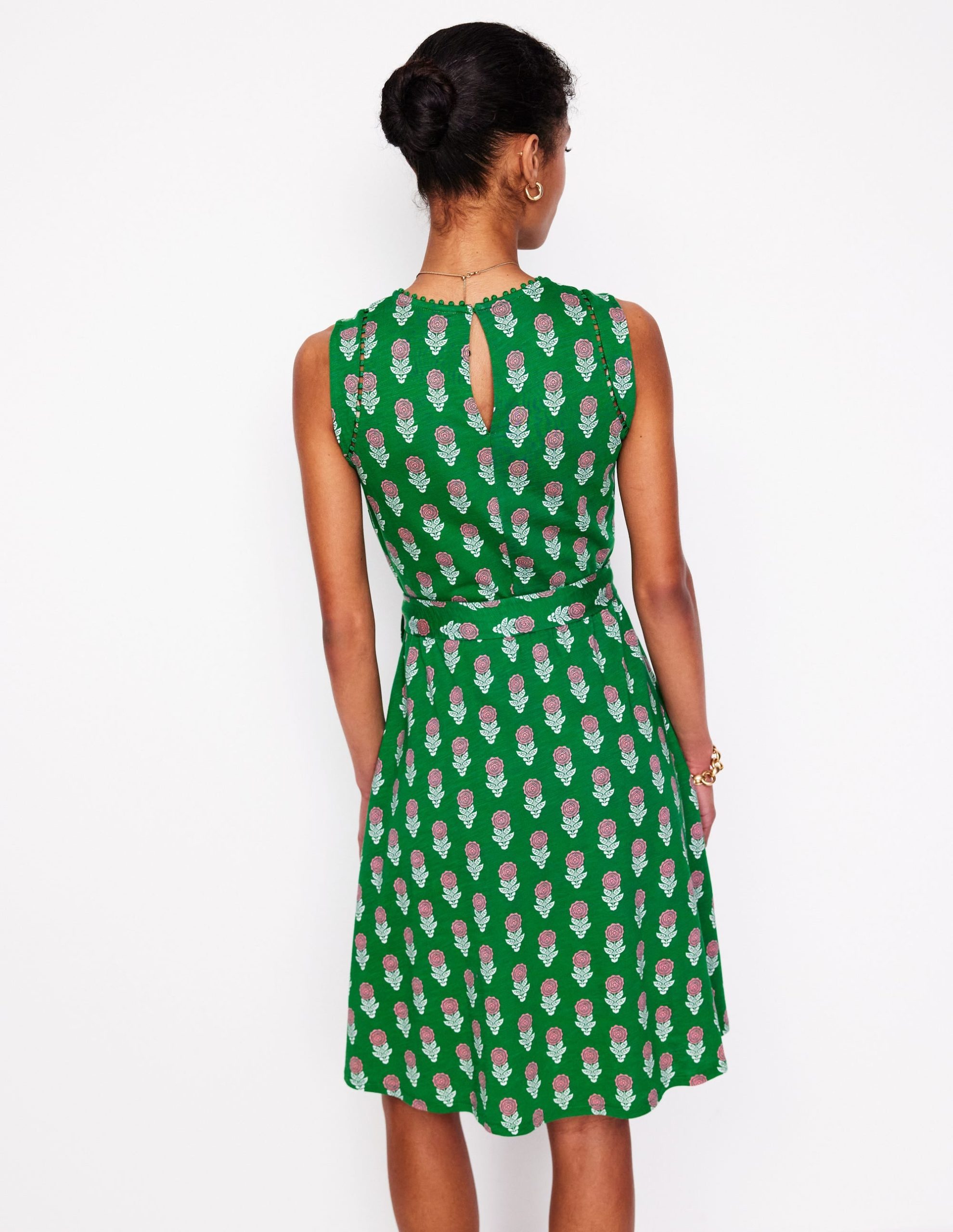Mila Trim Short Jersey Dress-Rich Emerald. Dahlia Sprig - Image 3
