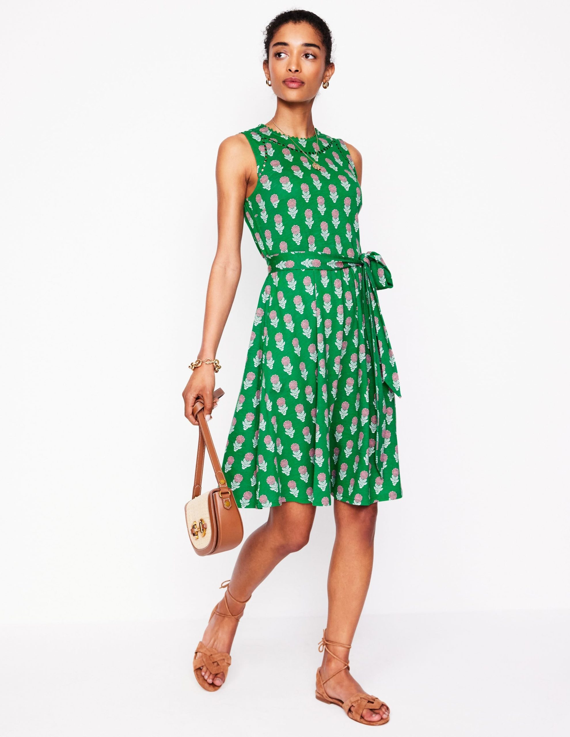 Mila Trim Short Jersey Dress-Rich Emerald. Dahlia Sprig - Image 4