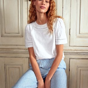 Mila Lace Trim Top-White