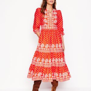 Violet Midi Dress-Firecracker Red. Palm Flora