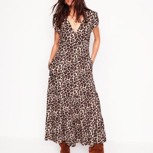 Eloise Tiered Jersey Dress-Cheetah Pop